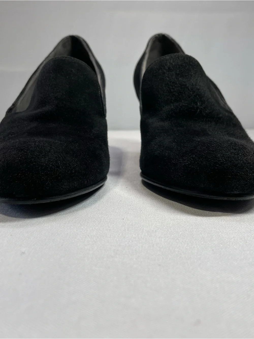VTG STUART WEITZMAN Black Suede Wedge Loafers Office Siren Whimsigoth Size 9.5 - Picture 5 of 13